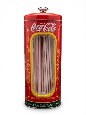 Vintage Y2K 2000s Coca Cola Red Retro Style Tin Straw Dispenser